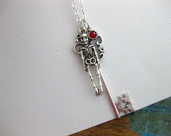 Skeleton Key Necklace Red ~ Skeleton Necklace ~ Halloween ~ Gothic