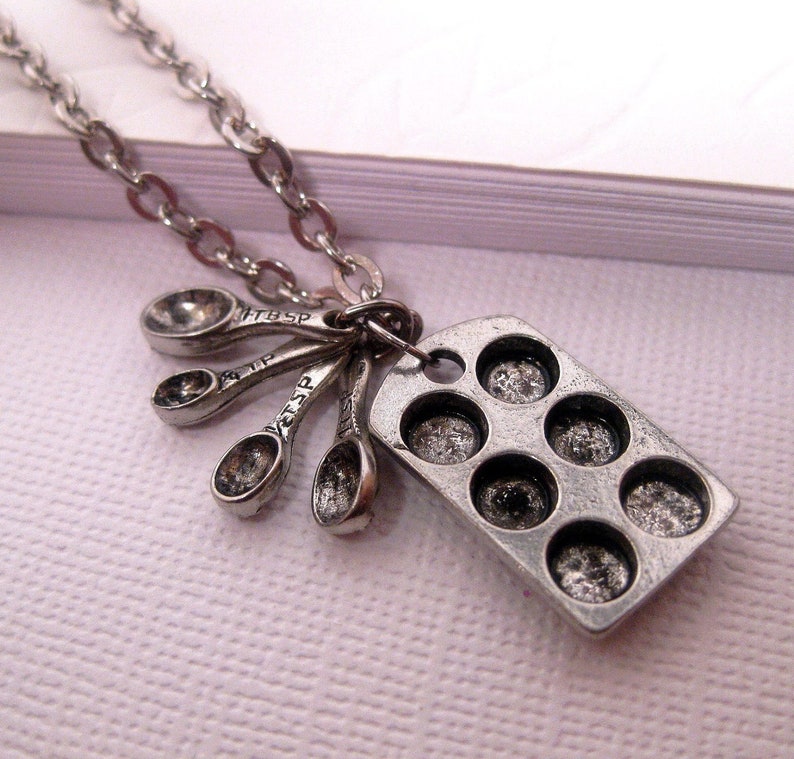 Bakers Necklace Muffin Spoon Pendant Kitchen Charm Jewelry Food Jewelry Gift for cook chef image 1