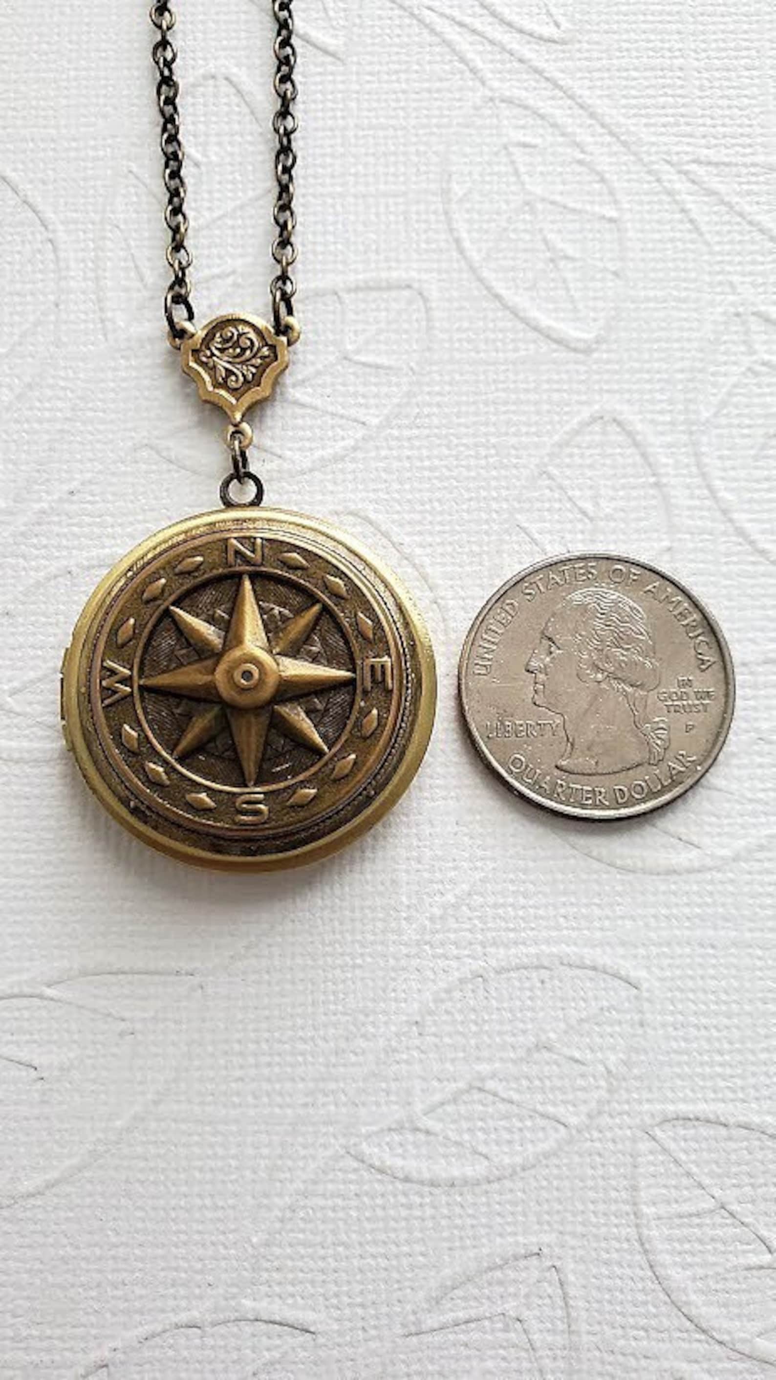 Compass Locket Necklace | True North Locket | Antiqued Brass | Keepsake ...