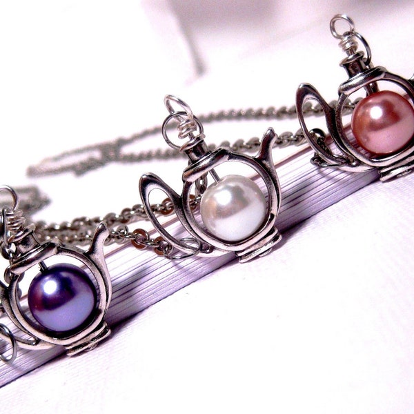 Purple Pearl Silver Teapot Necklace