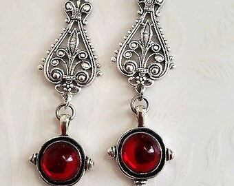 Ruby Red Earrings | Sterling Silver Ear wires | Red Opal Glass Stone | Gift for Her