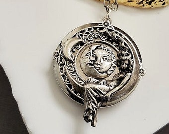 Greek Goddess Necklace | Moon Locket | Greek Mythology Pendant | Gift For Her | Silver Jewelry | Sun Luna Celestial