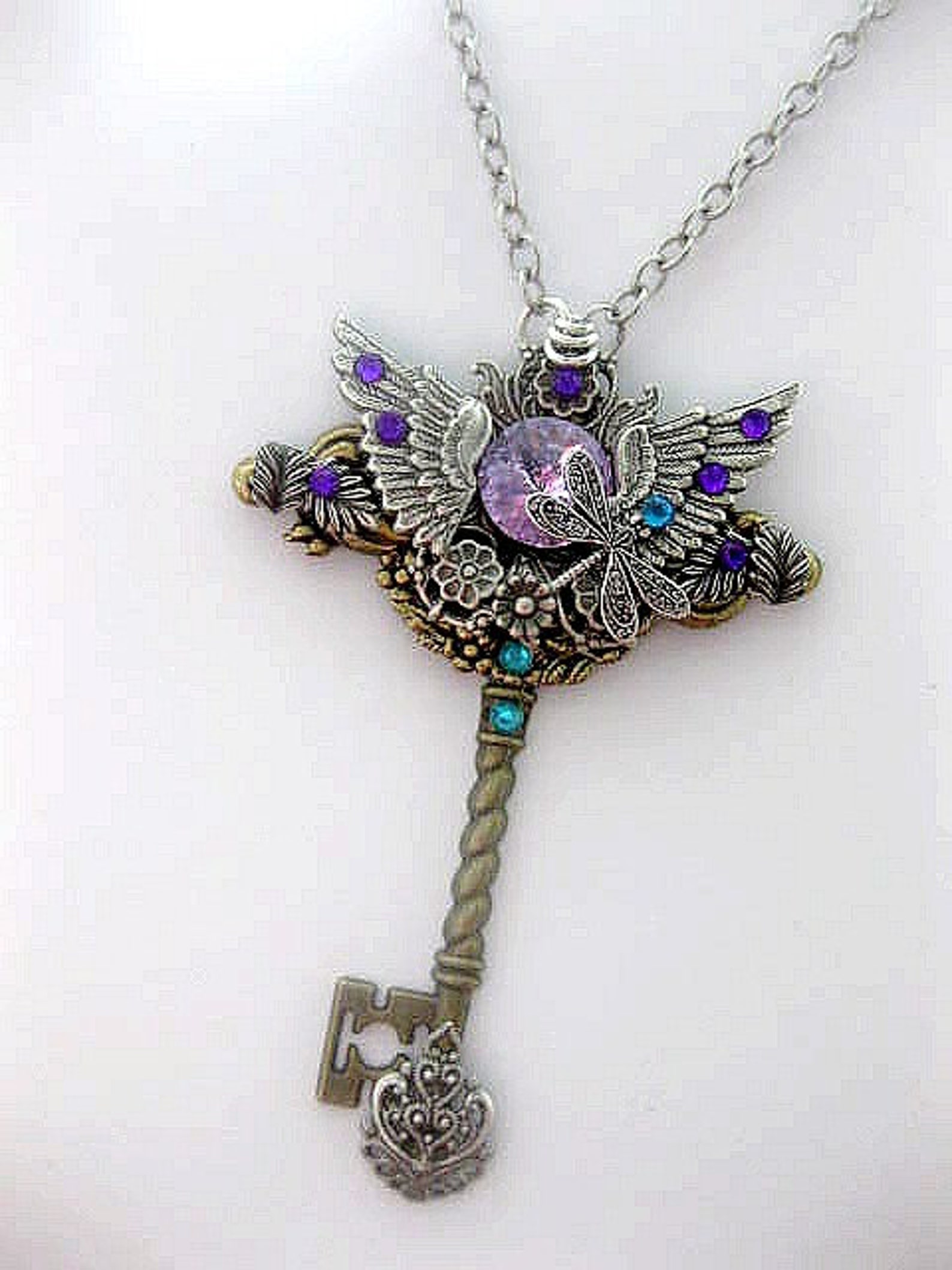 Fantasy Key Fantasy Key Necklace - Wing Necklace - Dragonfly Purple Crystal ...