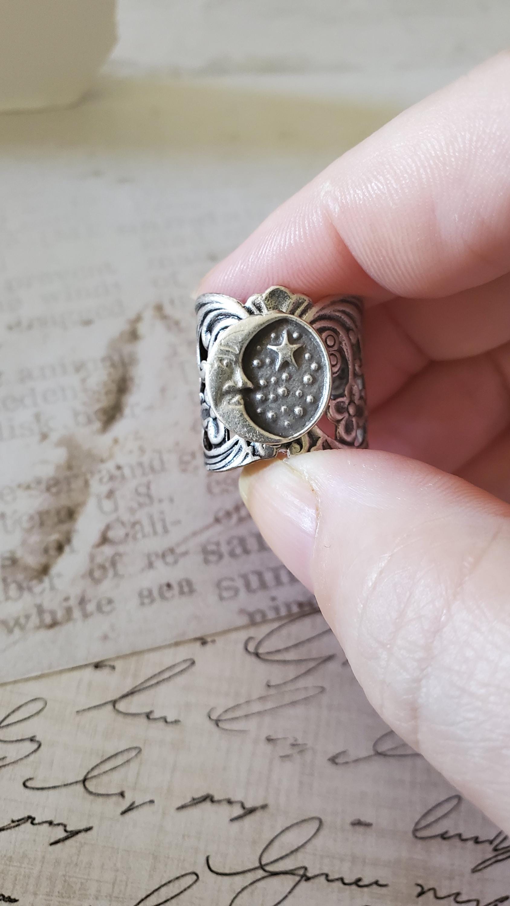 Moon Stars Ring | Celestial Silver | Wide Band Witchy Jewelry