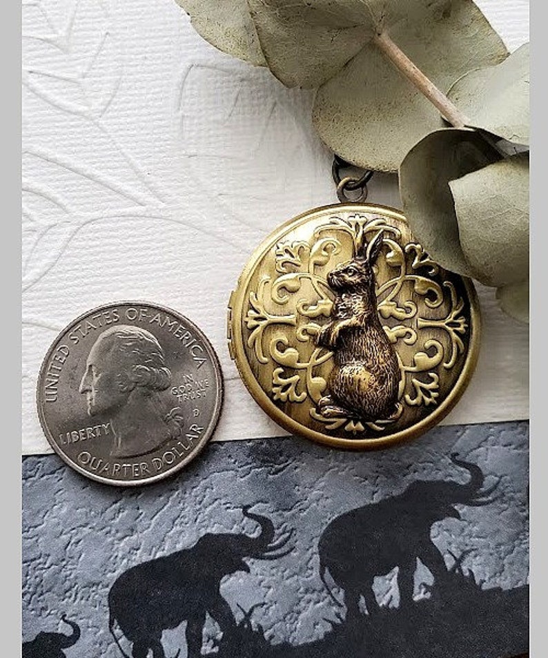 Little Bunny Vintage Locket Brass Necklace Round Hare Etsy