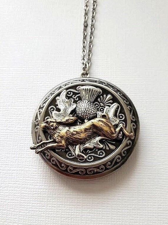 Bunny Locket Necklace Animal Rabbit Forest Thistle Flower Silver