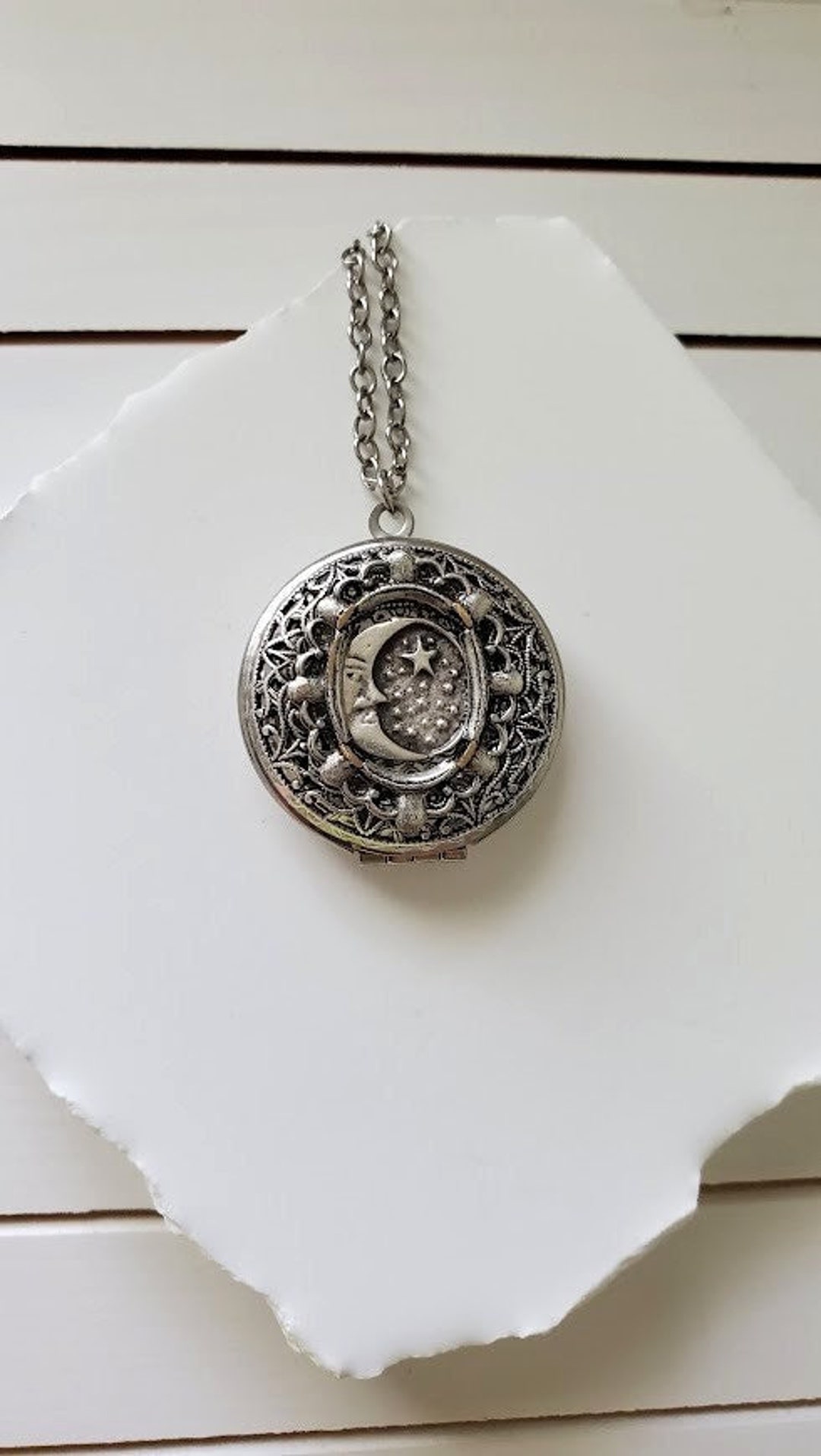 Moon Locket | Stars Art Nouveau Necklace | Celestial Pendant ...