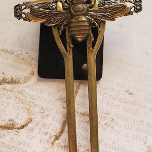 Bee Hairstick Bronze Hair Comb Nature Hairpiece Modern Hair stick Jewelry Animal Hair Accessory Hair up do Bun Holder image 2