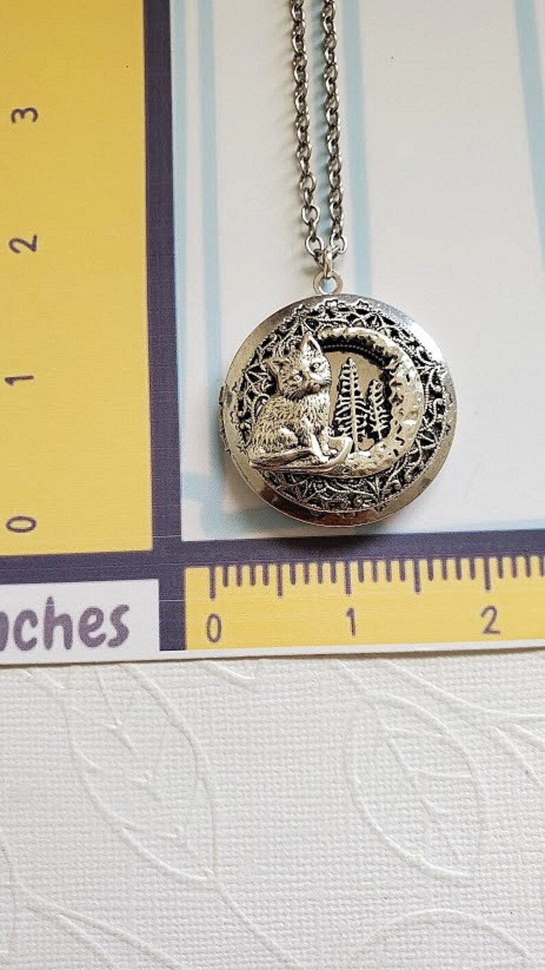 Silver Cat Locket | Kitty Cat Necklace | Pine Tree Jewelry | Sterling ...