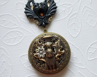 Spooky Necklace Bunny Locket Black Gargoyle Sleepy Hollow Gothic Victorian Steampunk Winged Monster Mythical Folklore Gift EA242