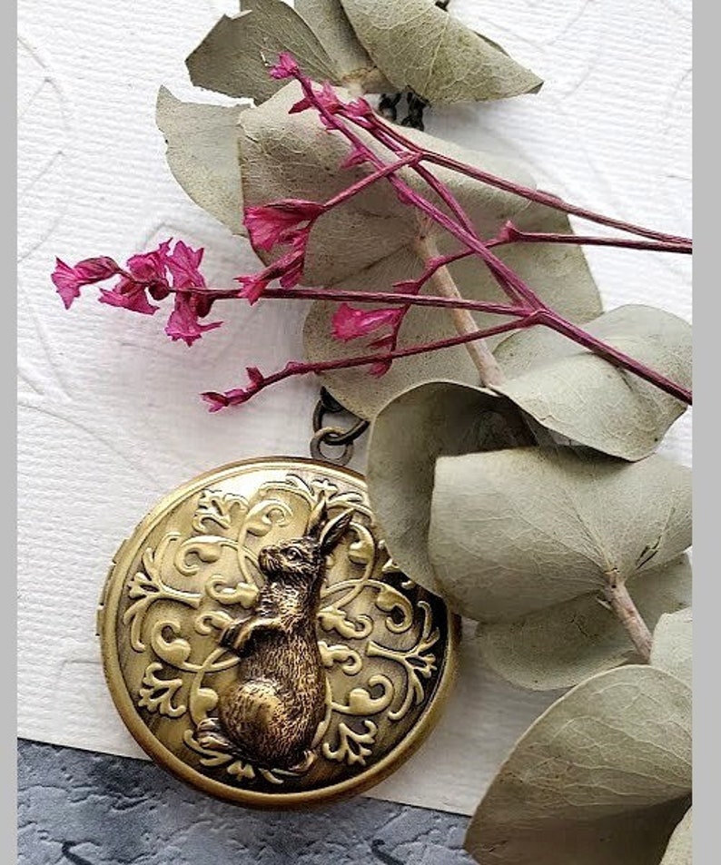 Little Bunny Vintage Locket Brass Necklace Round Hare Etsy