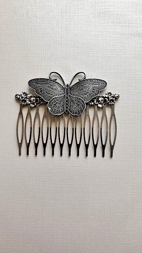 Silver Butterfly Haircomb | Antique Bridal Hair Comb  display picture 1