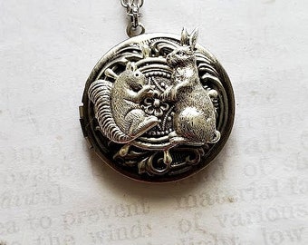 Rabbit Locket | Squirrel Bunny Necklace | Silver Nature Pendant | Woodland Pet Locket Jewelry | Animal Steampunk Necklace | Gift for Her