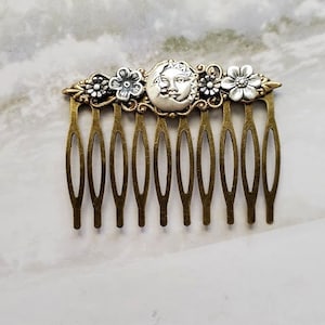 Moon Haircomb Fantasy Sun Accessory Antique Style Comb Flower Hairpiece Vintage Look Hair Pin Man in the Moon Celestial Gift image 5