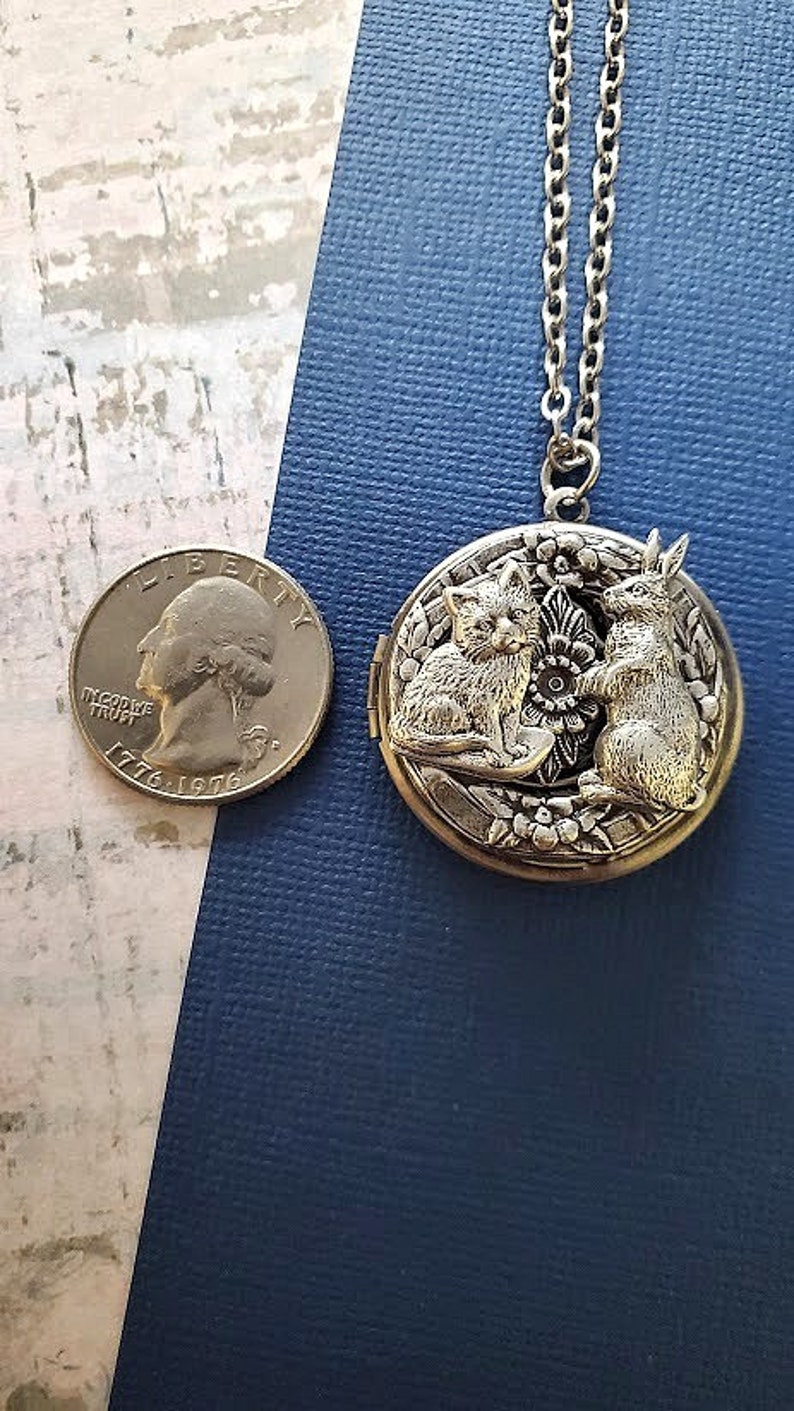 Animal Locket | Bunny and Cat Necklace | Silver Nature Pendant ...
