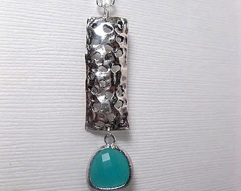 Collier barre verticale avec goutte turquoise menthe - Longueur personnalisée - Cadeau de Noël