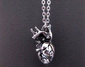 Real Heart Necklace - Zombie Necklace - Anatomical Heart Silver 3D Human Heart - Bold Statement Jewelry - Beating Heart Custom Chain Length