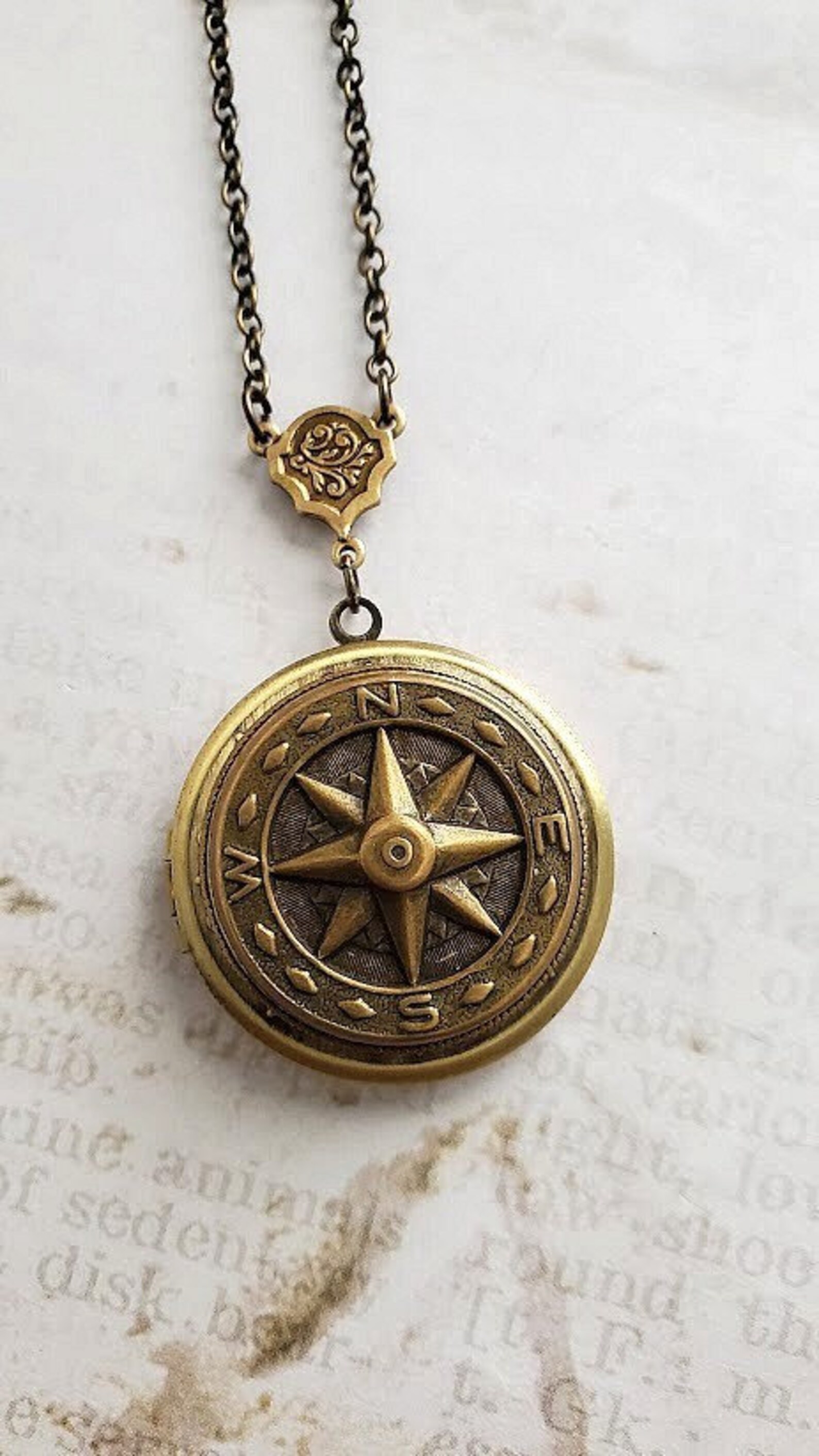 Compass Locket Necklace | True North Locket | Antiqued Brass | Keepsake ...