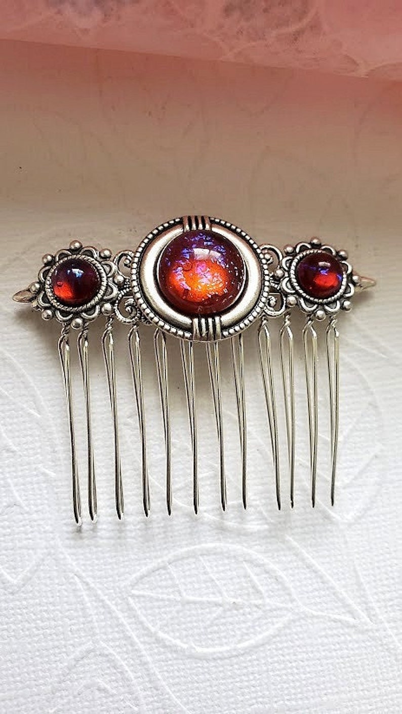 Dragon Breath Opal Hair Comb Decorative Silver Haircomb Bridal Hairpiece Dream Core Aesthetic Hair Clip Wedding Bun Holder image 2