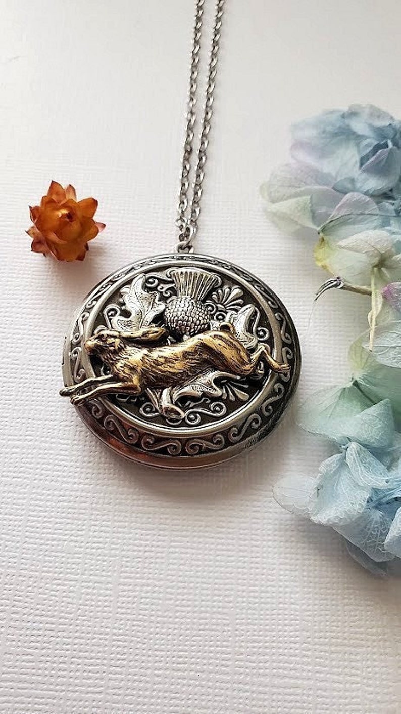 Animal Lockets Rabbit Locket Necklace Animal Bunny Forest Thistle Flower Silver ...