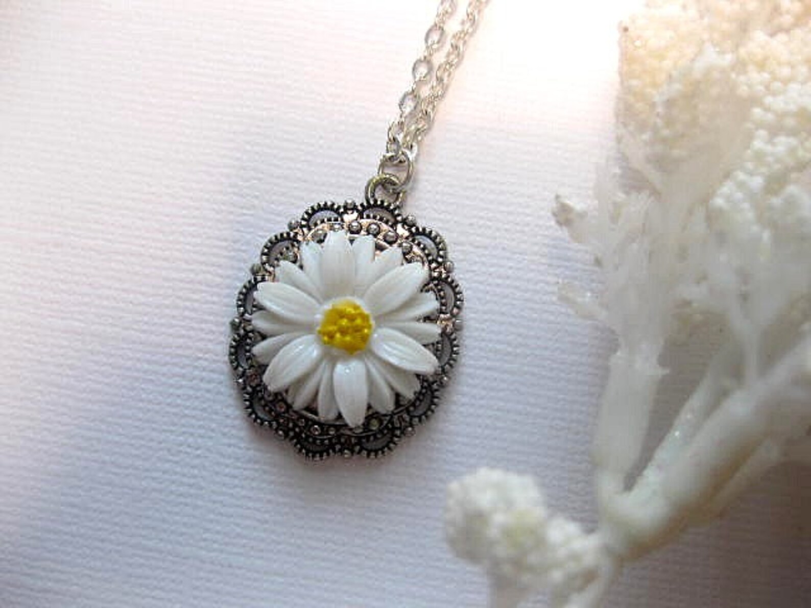 Daisy Flower Necklace Silver Pendant Floral Custom Etsy