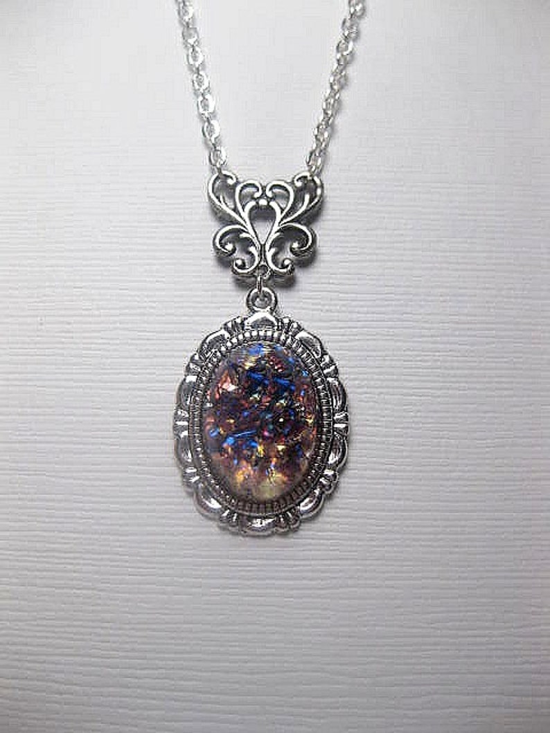 Amethyst Opal Necklace Silver Fire Opal Custom Length Christmas Gift image 2