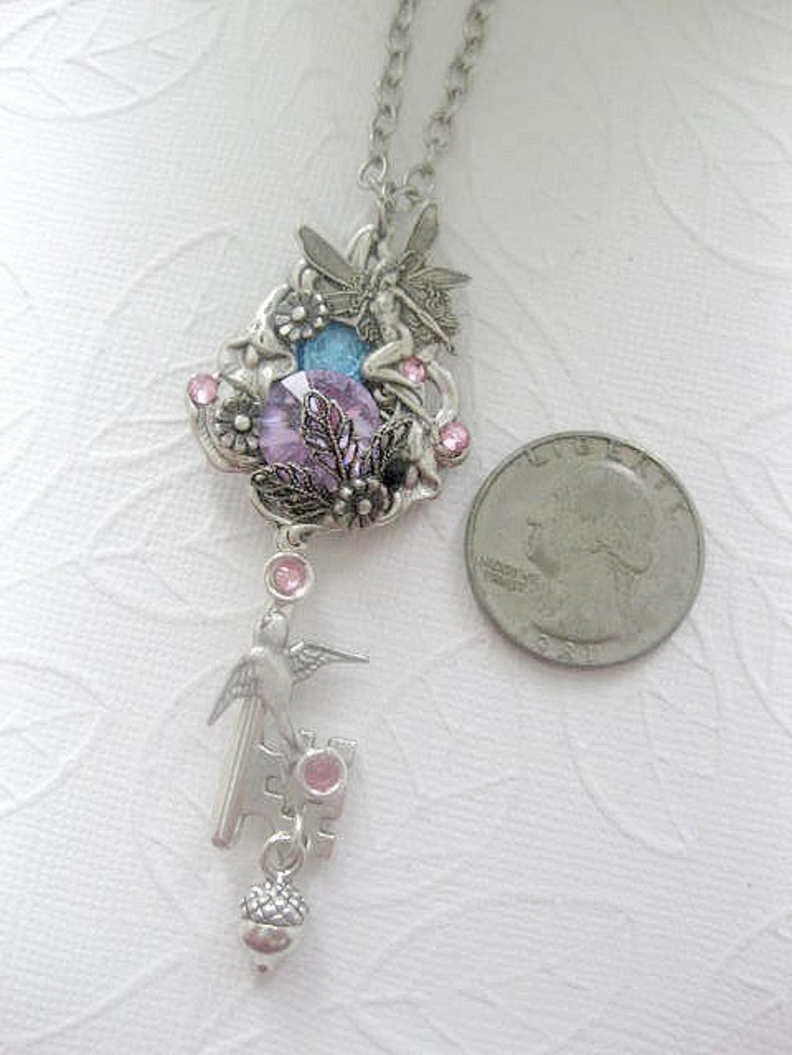 Key Necklace - Fairy Key Necklace - Fantasy Purple Crystal - Flower ...