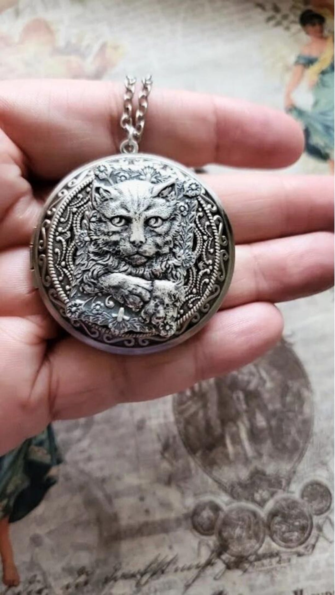 Cat Locket | Silver Kitty Necklace | Animal Pendant | Pet Jewelry | Cat ...