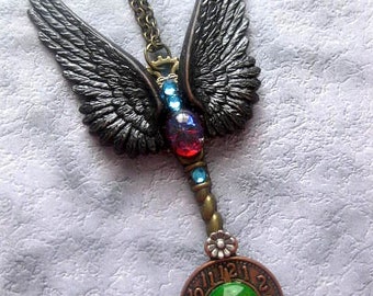 Steampunk Key Necklace - Wings Necklace - Angel Wings Necklace - Fantasy Key Necklace - Clock Necklace - Dragons Breath Necklace