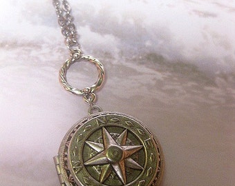 Compass Locket Necklace - True North Locket - Necklace Art Pendant - Compass Pendant - Directional - Custom Chain Length - Christmas Gift