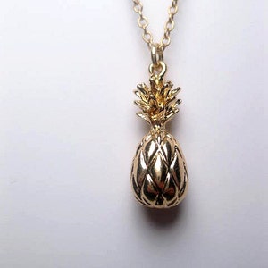 Gold Pineapple Necklace 24k Gold Plated Tropical Necklace Pendant Custom Length Chain Fruit Hawaii Christmas Gift image 2