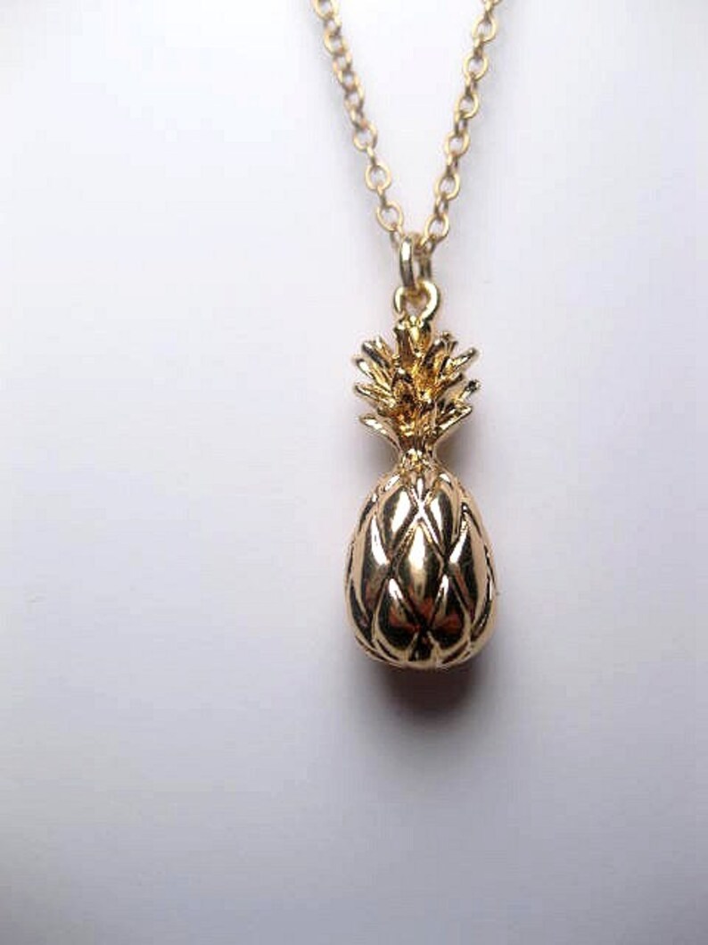 Gold Pineapple Necklace 24k Gold Plated Tropical Necklace Pendant Custom Length Chain Fruit Hawaii Christmas Gift image 2