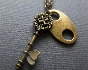 Key Necklace~ Steampunk Key Necklace~ Old Key To My Heart Necklace~ Steampunk Necklace~ Vintage Look  Key~ Steampunk Gear~ CUSTOM LENGTH