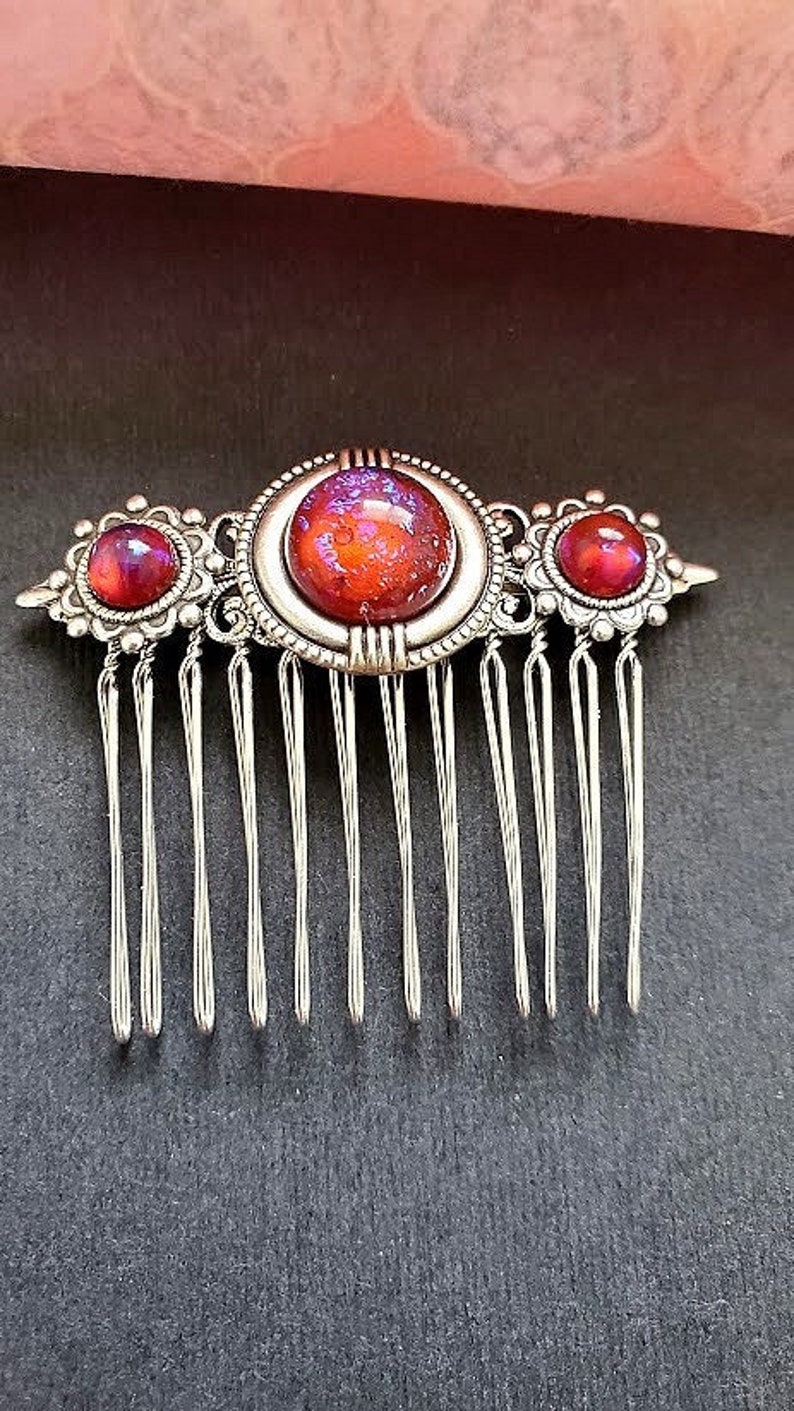 Dragon Breath Opal Hair Comb Decorative Silver Haircomb Bridal Hairpiece Dream Core Aesthetic Hair Clip Wedding Bun Holder image 6