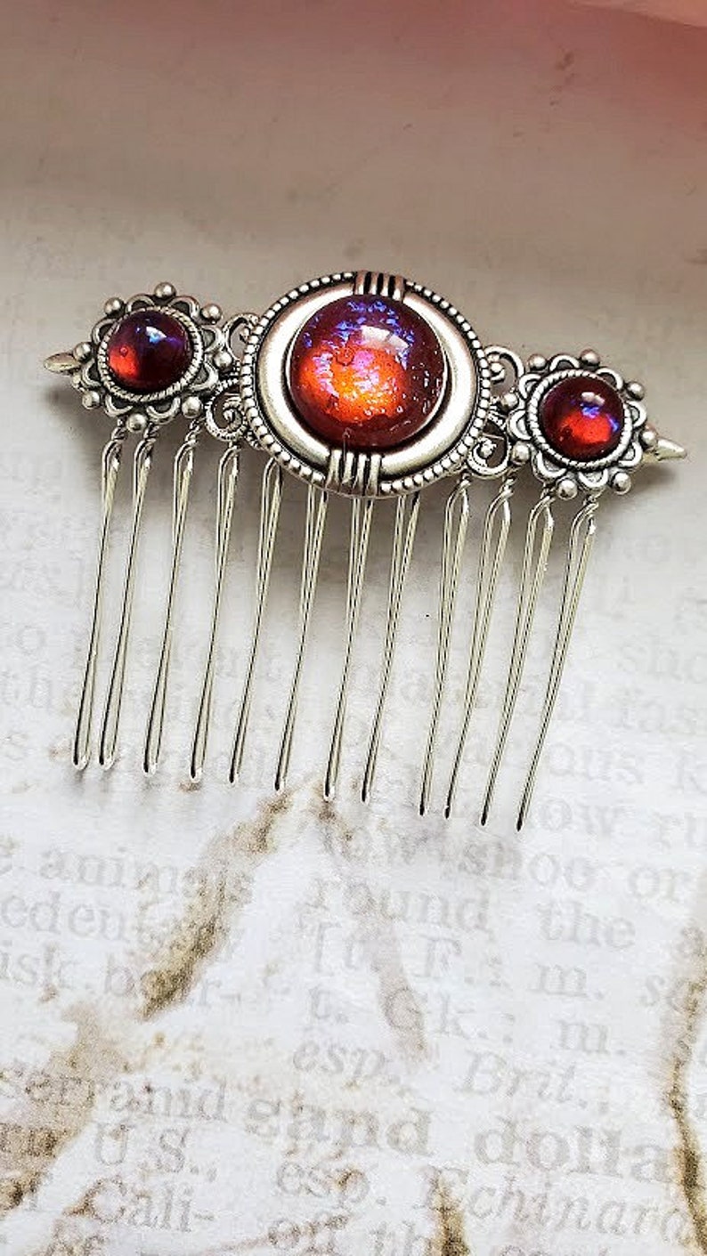 Dragon Breath Opal Hair Comb Decorative Silver Haircomb Bridal Hairpiece Dream Core Aesthetic Hair Clip Wedding Bun Holder image 7