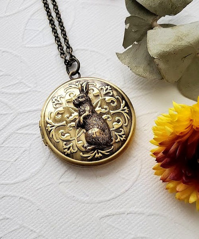 Little Bunny Vintage Locket Brass Necklace Round Hare Etsy