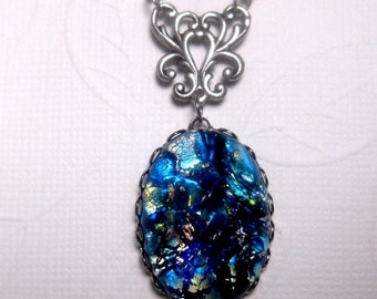 Blue Glass Opal |Ocean Beach Jewelry | Sea Blue Opal | Blue Fire Opal pendant | Opal Charm | Blue Sea Jewelry | Blue Oval Opal Necklace