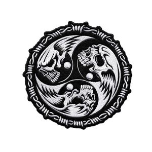 Tribal Skull Circle Patch – Triple Skull Biker Embroidered Badge