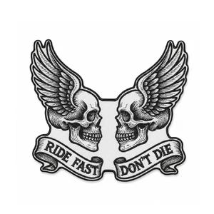 Winged Skull Patch – Ride Fast Don’t Die Embroidered Biker Badge