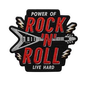 Power Of Rock N Roll Guitar Lightning Embroidered Patch
