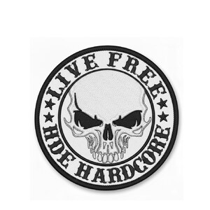 Live Free Skull Biker Style Round Embroidered Patch