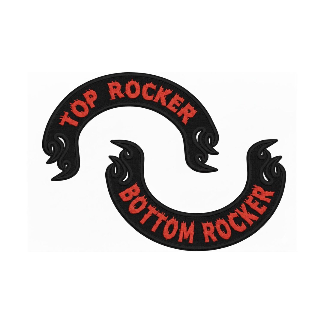 Flame Rocker Patch Set – Top & Bottom Embroidered Biker Badges – Sew on ...