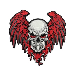 Red Winged Skull Patch – Gothic Biker Embroidered Badge