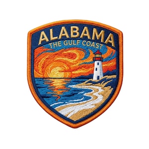 Alabama Gulf Coast Embroidered Patch: Lighthouse Sunset Travel Souvenir