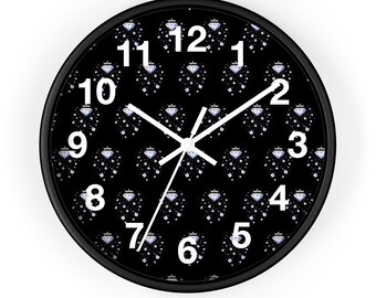 Diamant-Kronen-Muster-Wanduhr Glam Black Dekorative Uhr für Schlafzimmer, Eitelkeit, Geschenk