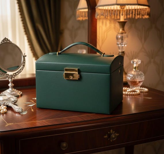 Leather Jewelry Box with Lock | Vintage Inspired Keepsake Organizer