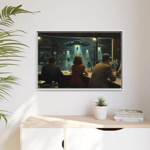 Impresión en lienzo físico de Nighthawks Inside View sobre abducción OVNI / Envío a domicilio