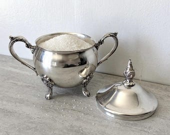 Vintage Viners Silver Plated Sugar Bowl with Lid, Footed England Silverware