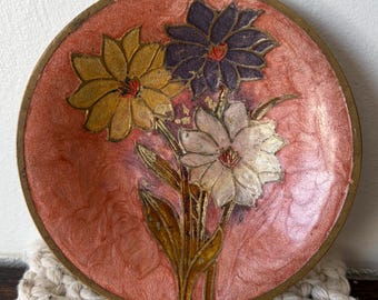 Vintage Etched Brass Floral Dish
