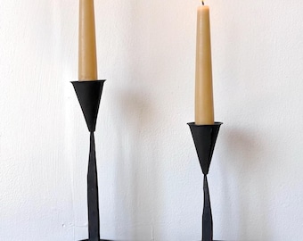 Vintage Style Brutalist Cast Iron Double Candelabra